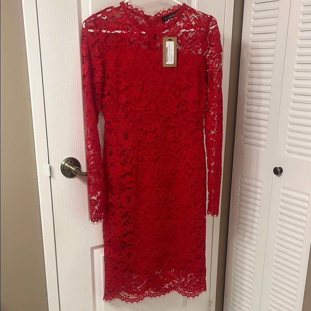 Red Long Sleeve Sheath Cocktail Dress